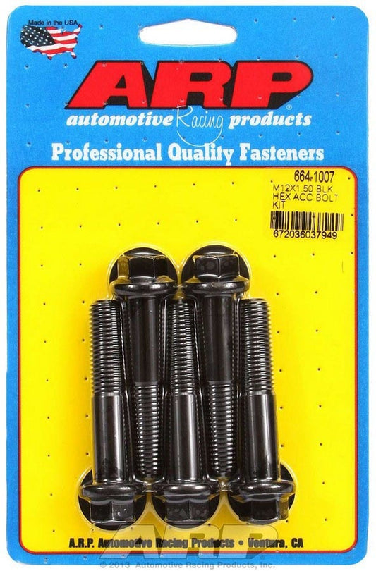 Bolt - 12 mm x 1.50 Thread - 60 mm Long - 14 mm Hex Head - Chromoly - Black Oxide - Universal - Set of 5