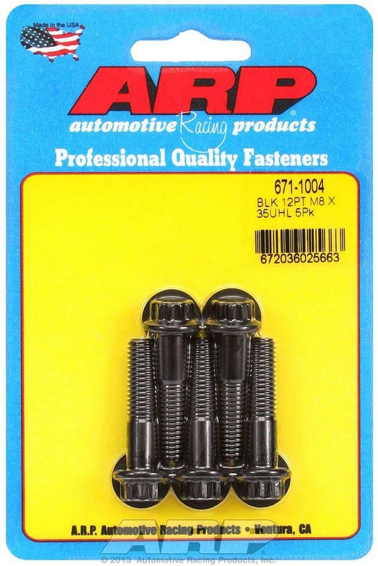Bolt - 8 mm x 1.25 Thread - 35 mm Long - 10 mm 12 Point Head - Chromoly - Black Oxide - Universal - Set of 5