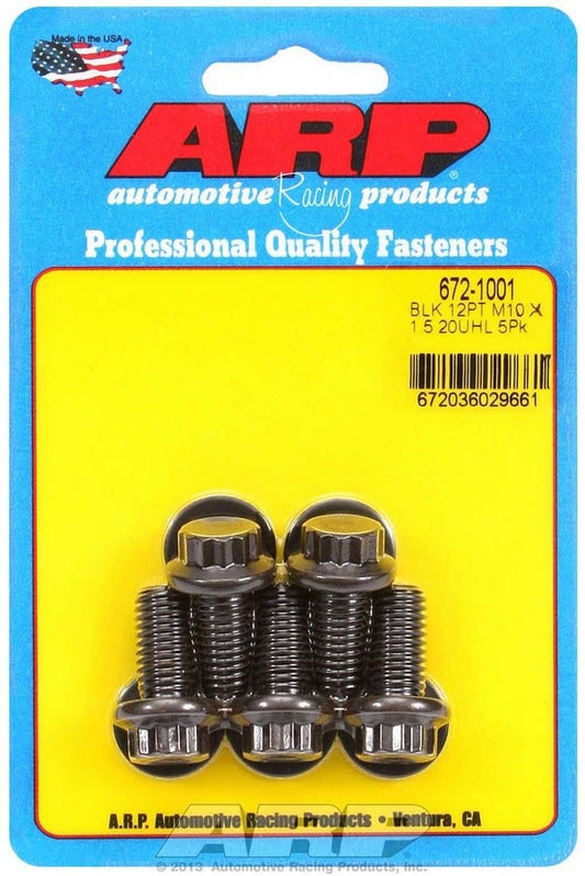 Bolt - 10 mm x 1.50 Thread - 20 mm Long - 12 mm 12 Point Head - Chromoly - Black Oxide - Universal - Set of 5