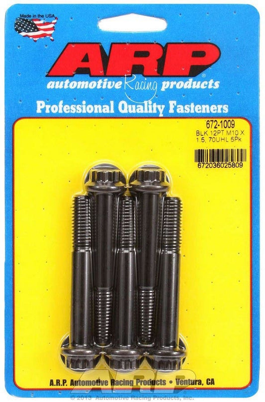 Bolt - 10 mm x 1.50 Thread - 70 mm Long - 12 mm 12 Point Head - Chromoly - Black Oxide - Universal - Set of 5