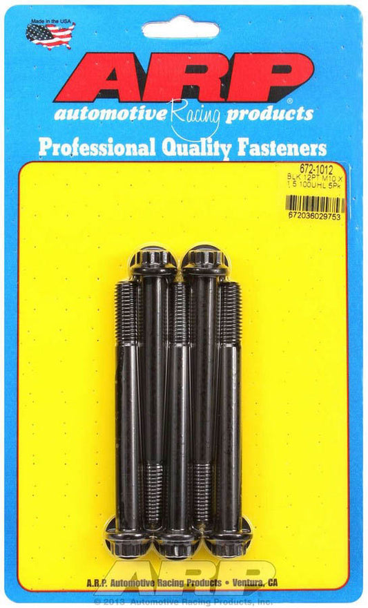 Bolt - 10 mm x 1.50 Thread - 100 mm Long - 12 mm 12 Point Head - Chromoly - Black Oxide - Universal - Set of 5
