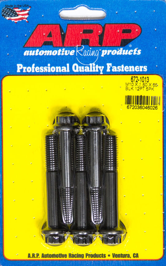 Bolt - 10 mm x 1.50 Thread - 65 mm Long - 12 mm 12 Point Head - Chromoly - Black Oxide - Universal - Set of 5