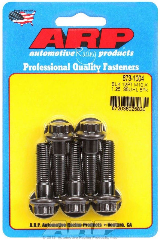 Bolt - 10 mm x 1.25 Thread - 35 mm Long - 12 mm 12 Point Head - Chromoly - Black Oxide - Universal - Set of 5