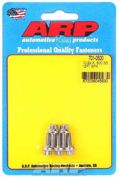 Bolt - 10-24 Thread - 0.5 in Long - 1/4 in 12 Point Head - Stainless - Polished - Universal - Set of 5