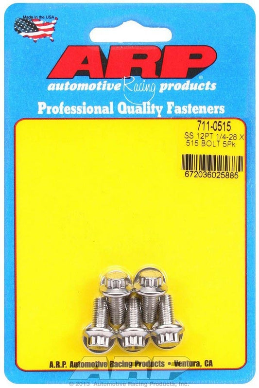 Bolt - 1/4-28 in Thread - 0.515 in Long - 5/16 in 12 Point Head - Stainless - Polished - Universal - Set of 5