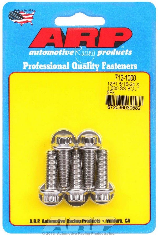 Bolt - 5/16-24 in Thread - 1 in Long - 3/8 in 12 Point Head - Stainless - Polished - Universal - Set of 5
