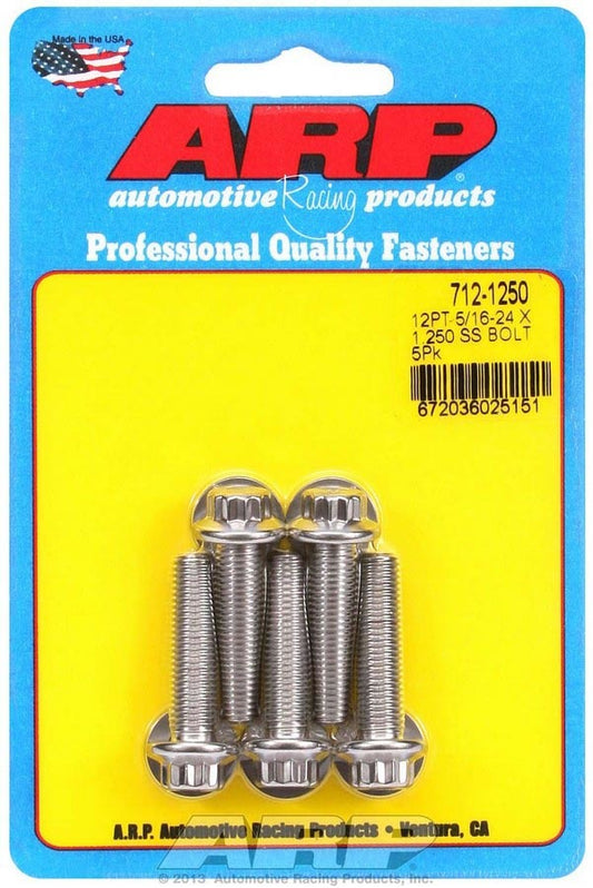 Bolt - 5/16-24 in Thread - 1.25 in Long - 3/8 in 12 Point Head - Stainless - Polished - Universal - Set of 5