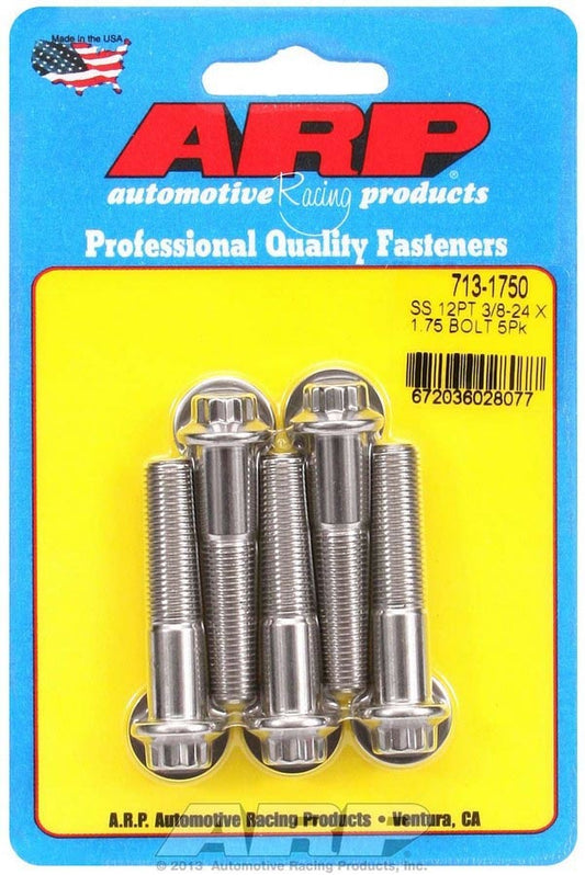 Bolt - 3/8-24 in Thread - 1.75 in Long - 3/8 in 12 Point Head - Stainless - Polished - Universal - Set of 5