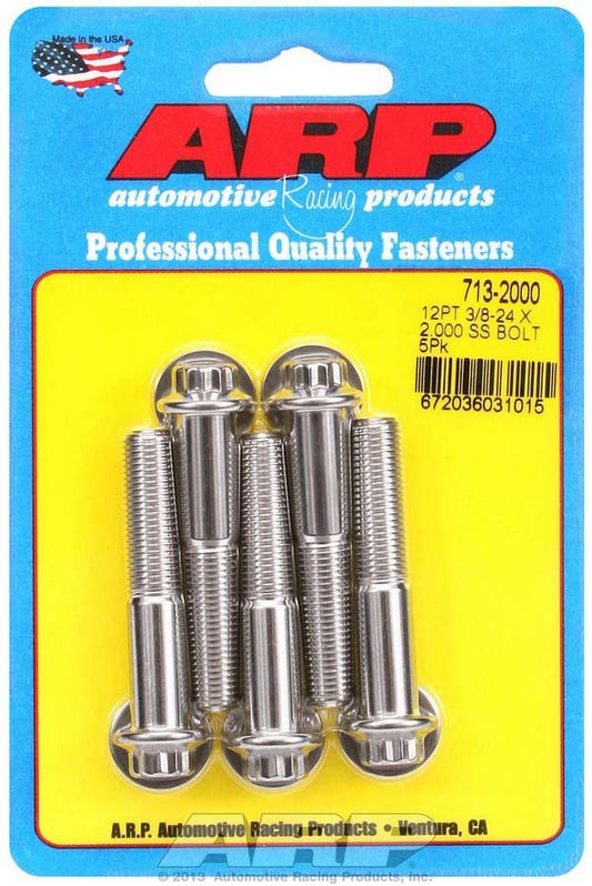Bolt - 3/8-24 in Thread - 2 in Long - 3/8 in 12 Point Head - Stainless - Polished - Universal - Set of 5