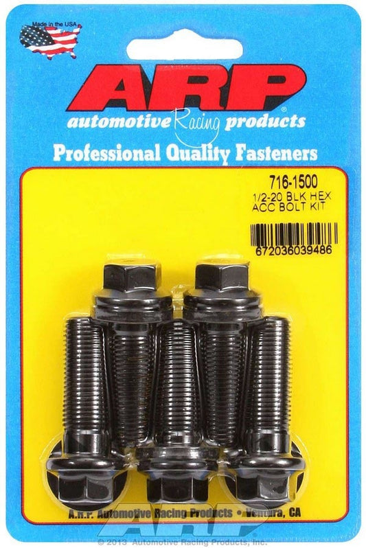 Bolt - 1/2-20 in Thread - 1.500 in Long - 9/16 in Hex Head - Chromoly - Black Oxide - Universal - Set of 5