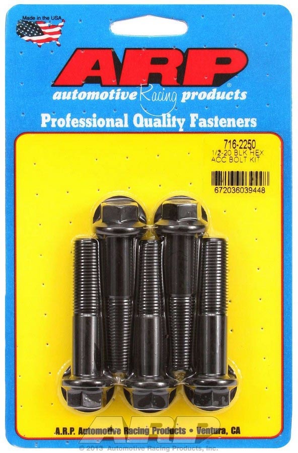 Bolt - 1/2-20 in Thread - 2.25 in Long - 9/16 in Hex Head - Chromoly - Black Oxide - Universal - Set of 5