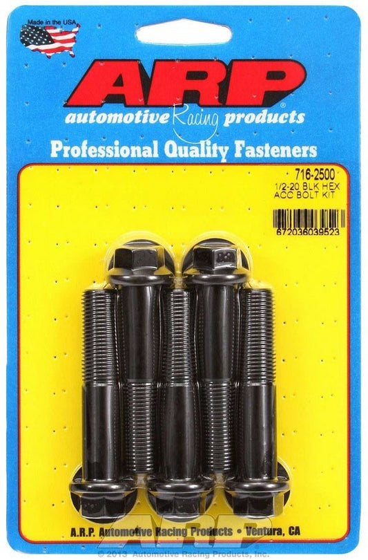 Bolt - 1/2-20 in Thread - 2.5 in Long - 9/16 in Hex Head - Chromoly - Black Oxide - Universal - Set of 5