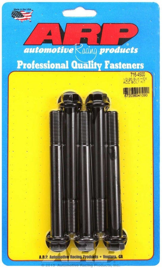 Bolt - 1/2-20 in Thread - 4.5 in Long - 9/16 in Hex Head - Chromoly - Black Oxide - Universal - Set of 5