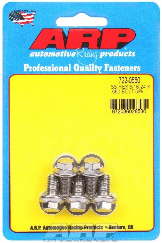 Bolt - 5/16-24 in Thread - 0.56 in Long - 3/8 in Hex Head - Stainless - Polished - Universal - Set of 5
