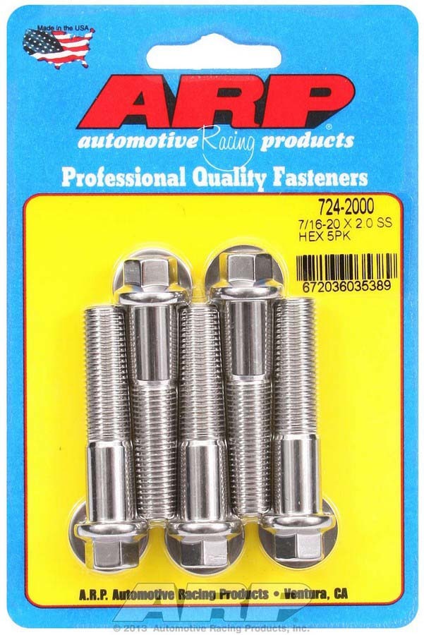 Bolts - 7/16-20 in Thread - 2 in Long - 7/16 in Hex Head - Stainless - Polished - Universal - Set of 5