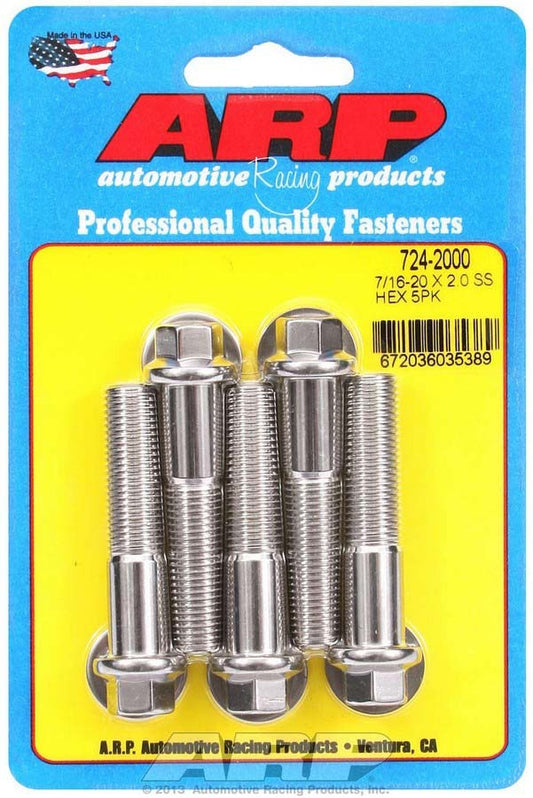 Bolts - 7/16-20 in Thread - 2 in Long - 7/16 in Hex Head - Stainless - Polished - Universal - Set of 5