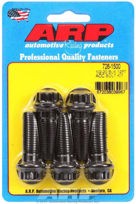 Bolt - 1/2-20 in Thread - 1.5 in Long - 9/16 in 12 Point Head - Chromoly - Black Oxide - Universal - Set of 5