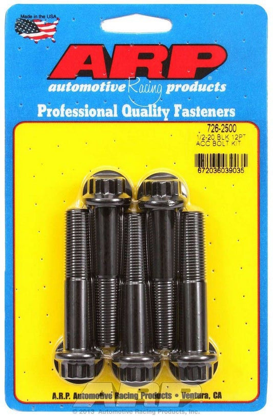 Bolt - 1/2-20 in Thread - 2.5 in Long - 12 Point Head - Chromoly - Black Oxide - Universal - Set of 5