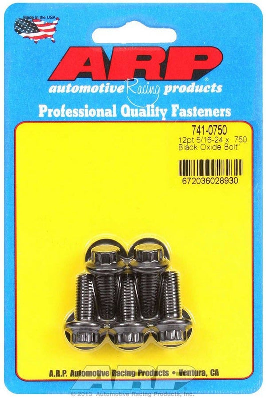 Bolt - 5/16-24 in Thread - 0.75 in Long - 3/8 in 12 Point Head - Chromoly - Black Oxide - Universal - Set of 5