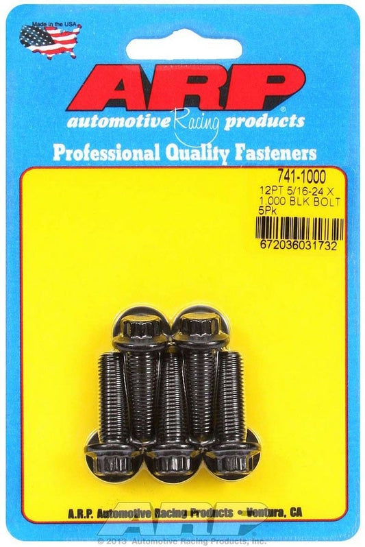 Bolt - 5/16-24 in Thread - 1 in Long - 3/8 in 12 Point Head - Chromoly - Black Oxide - Universal - Set of 5