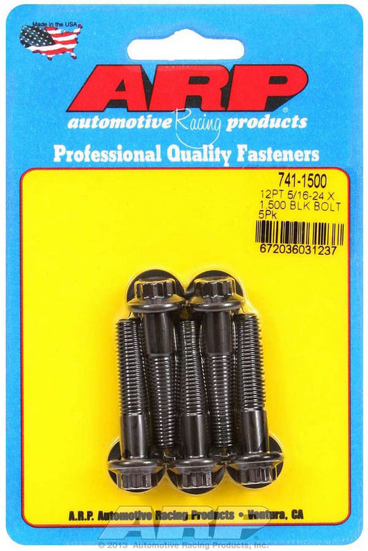 Bolt - 5/16-24 in Thread - 1.5 in Long - 3/8 in 12 Point Head - Chromoly - Black Oxide - Universal - Set of 5