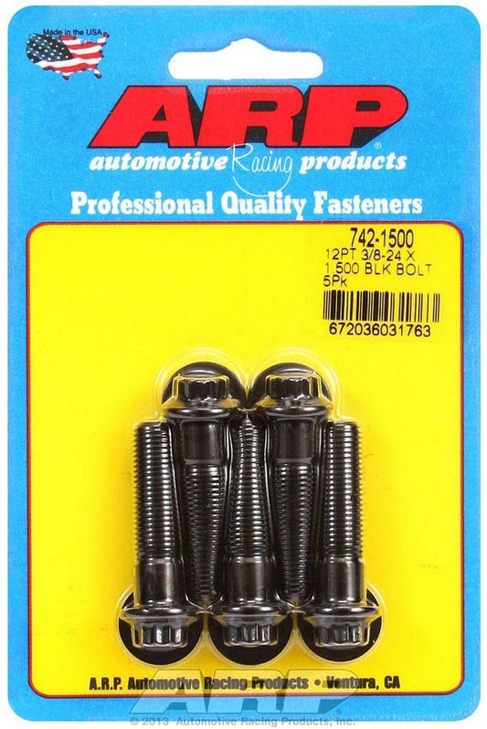 Bolt - 3/8-24 in Thread - 1.5 in Long - 3/8 in 12 Point Head - Chromoly - Black Oxide - Universal - Set of 5