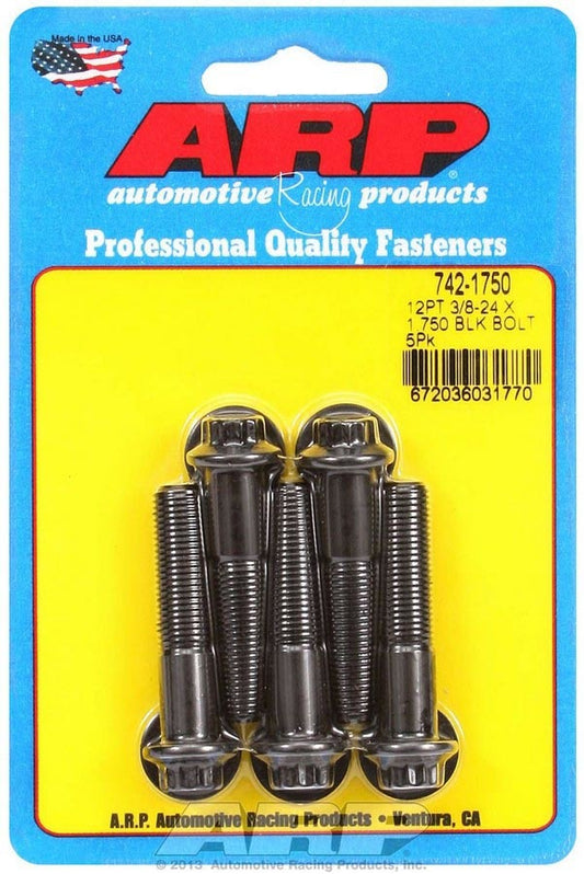 Bolt - 3/8-24 in Thread - 1.75 in Long - 3/8 in 12 Point Head - Chromoly - Black Oxide - Universal - Set of 5