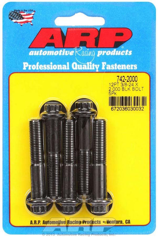 Bolt - 3/8-24 in Thread - 2 in Long - 3/8 in 12 Point Head - Chromoly - Black Oxide - Universal - Set of 5