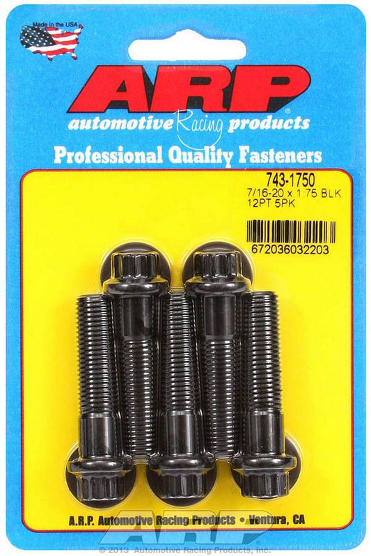 Bolt - 7/16-20 in Thread - 1.75 in Long - 7/16 in 12 Point Head - Chromoly - Black Oxide - Universal - Set of 5