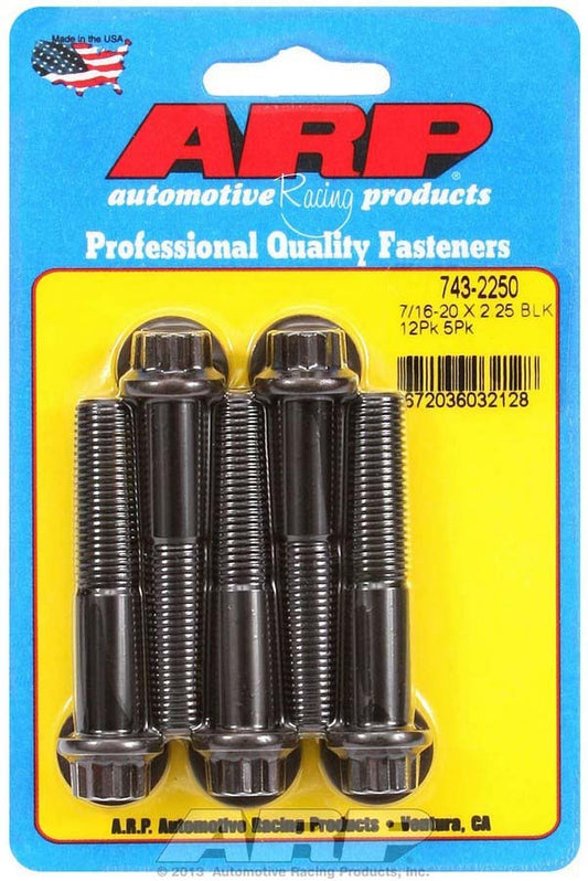 Bolt - 7/16-20 in Thread - 2.25 in Long - 7/16 in 12 Point Head - Chromoly - Black Oxide - Universal - Set of 5