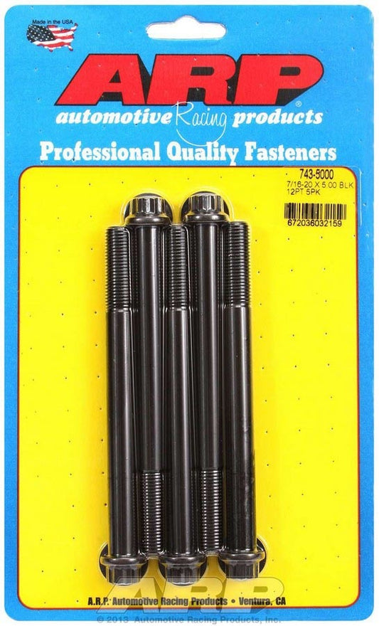 Bolt - 7/16-20 in Thread - 5 in Long - 7/16 in 12 Point Head - Chromoly - Black Oxide - Universal - Set of 5