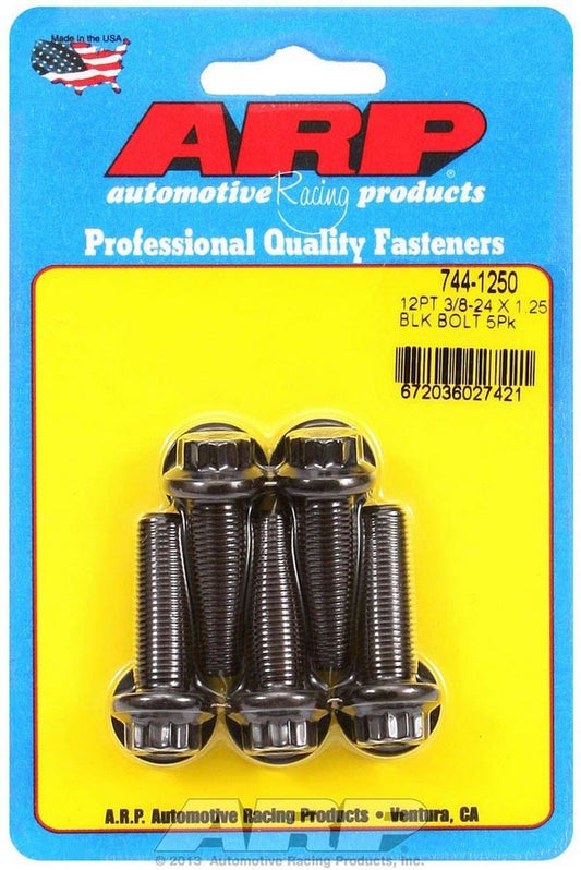 Bolt - 3/8-24 in Thread - 1.25 in Long - 7/16 in 12 Point Head - Chromoly - Black Oxide - Universal - Set of 5