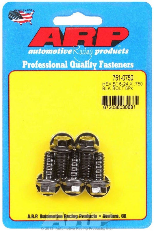Bolt - 5/16-24 in Thread - 0.75 in Long - 3/8 in Hex Head - Chromoly - Black Oxide - Universal - Set of 5