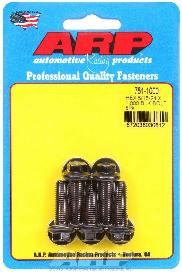 Bolt - 5/16-24 in Thread - 1 in Long - 3/8 in Hex Head - Chromoly - Black Oxide - Universal - Set of 5