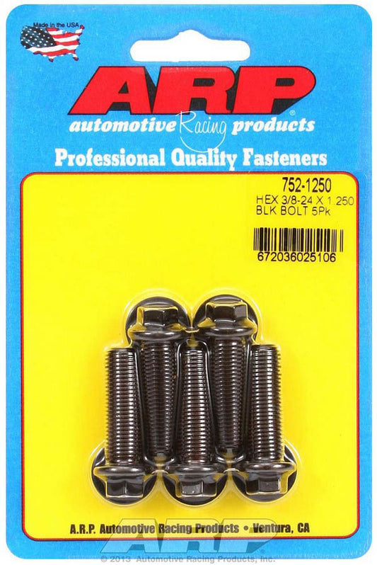 Bolt - 3/8-24 in Thread - 1.25 in Long - 3/8 in Hex Head - Chromoly - Black Oxide - Universal - Set of 5