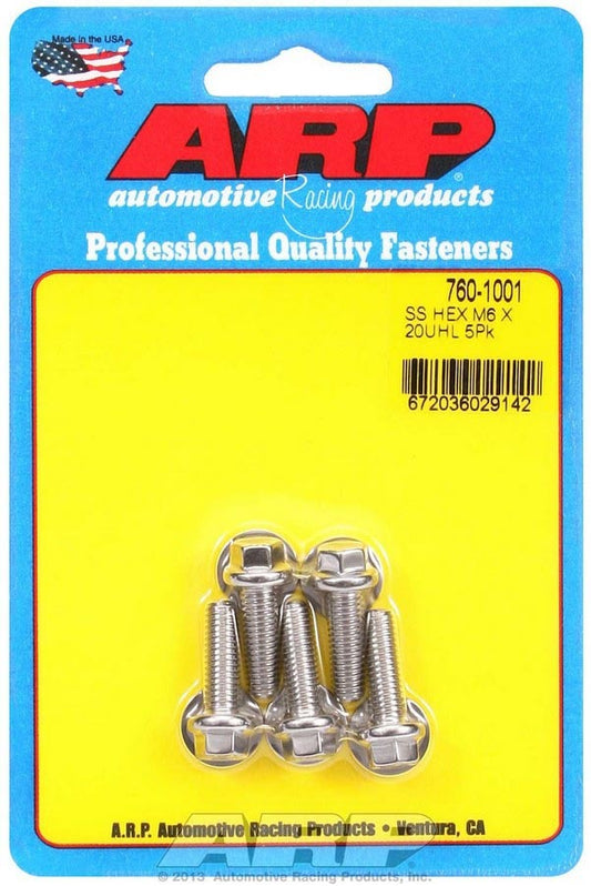 Bolt - 6 mm x 1.00 Thread - 20 mm Long - 8 mm Hex Head - Stainless - Natural - Universal - Set of 5