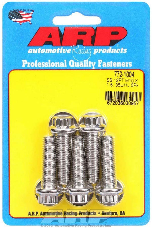 Bolt - 10 mm x 1.50 Thread - 35 mm Long - 12 mm 12 Point Head - Stainless - Polished - Universal - Set of 5