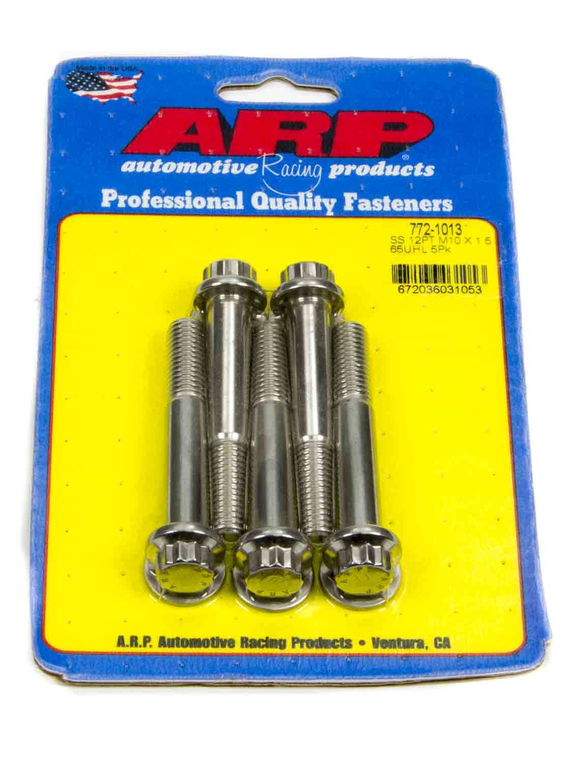 Bolt - 10 mm x 1.50 Thread - 65 mm Long - 12 mm 12 Point Head - Stainless - Polished - Universal - Set of 5