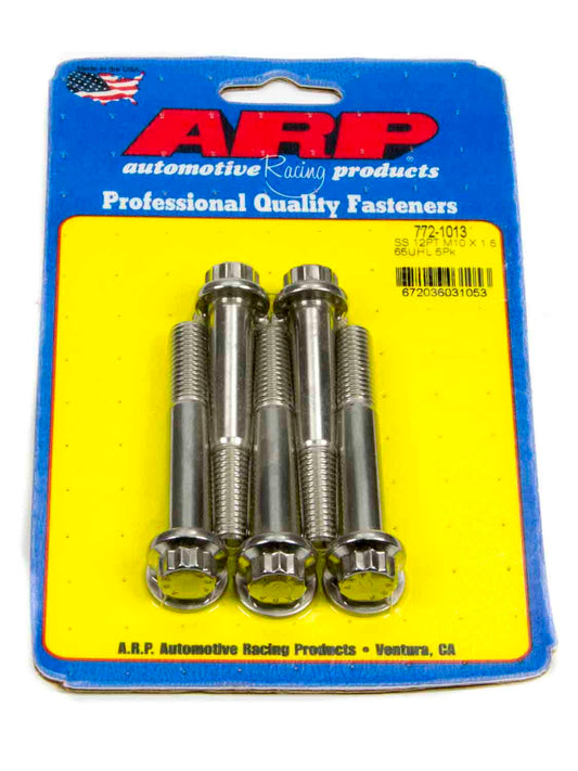 Bolt - 10 mm x 1.50 Thread - 65 mm Long - 12 mm 12 Point Head - Stainless - Polished - Universal - Set of 5