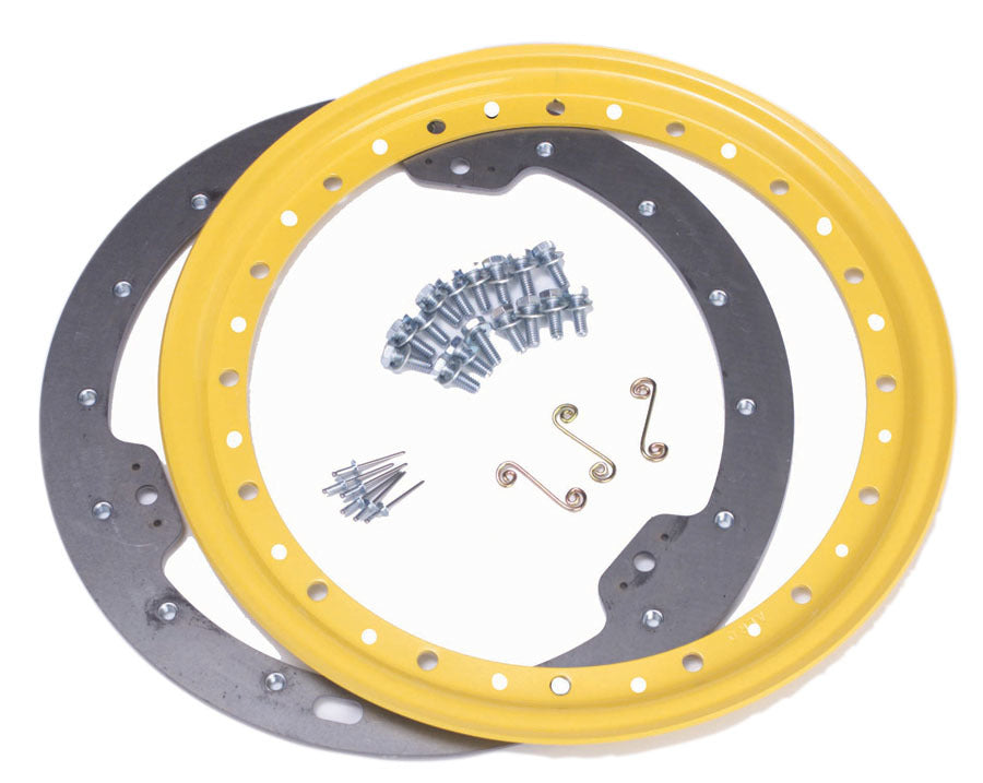 Beadlock Ring - Weld-On Inner Ring - Hardware Included - Steel - Yellow Paint - 15 in Wheels - Kit