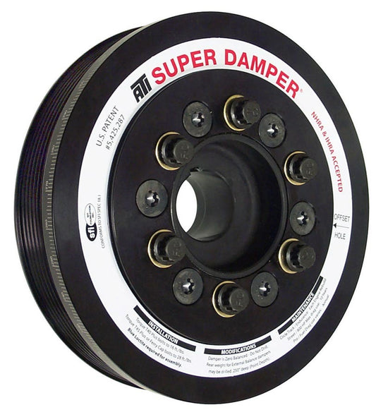 Harmonic Balancer - Serpentine Super Damper - 6.780 in OD - SFI 18.1 - AC Pulley - Aluminum / Steel - Black - Internal Balance - GM LS-Series - Each
