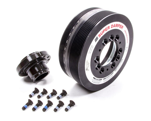 Harmonic Balancer - Serpentine Super Damper - 7.430 in OD - SFI 18.1 - AC Pulley - Aluminum / Steel - Black - Internal Balance - GM LS-Series - Each