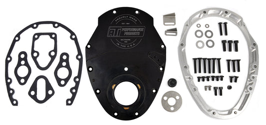 Timing Cover - 2-Piece - Gaskets / Hardware Included - Aluminum - Black Anodized - Small Block Chevy - Each