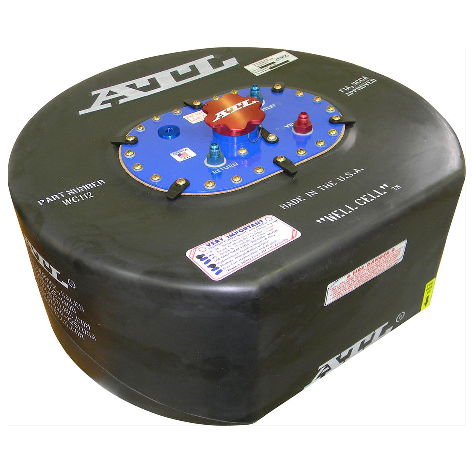 Fuel Cell - Well Cell - 12 gal - 22 in Diameter - 9 in Tall - 6 AN Outlet - 6 AN Return / Vent - Foam - Plastic - Black - Each