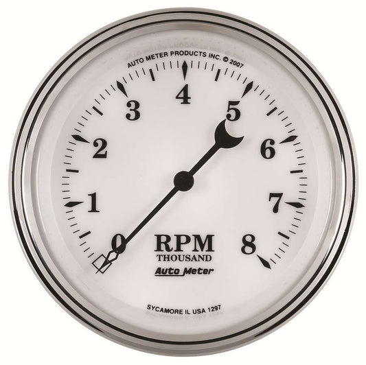 Tachometer - Old Tyme White - 8000 RPM - Electric - Analog - 3-3/8 in Diameter - Dash Mount - White Face - Each