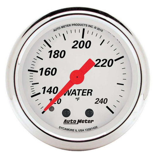 Water Temperature Gauge - Arctic White - 120-240 Degree F - Mechanical - Analog - Full Sweep - 2-1/16 in Diameter - White Face - Each