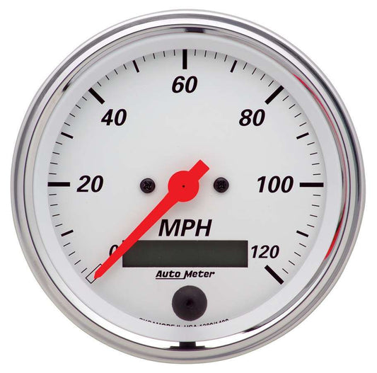 Speedometer - Arctic White - 120 MPH - Electric - Analog - 3-3/8 in Diameter - Programmable - White Face - Each