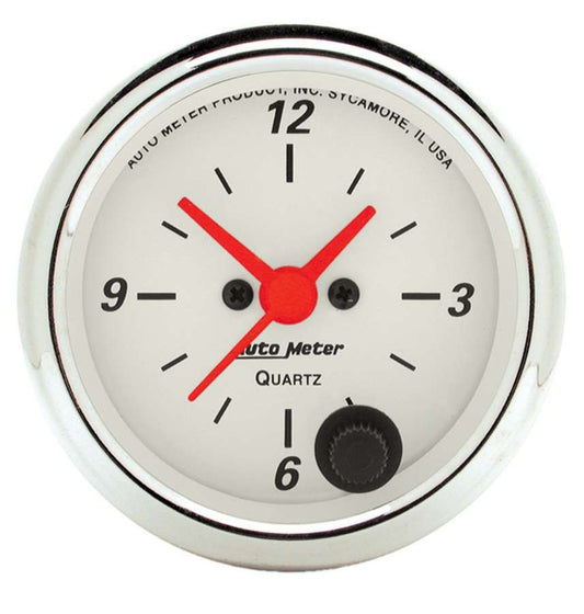 Clock Gauge - Artic White - Electric - Analog - 2-1/16 in Diameter - White Face - Each