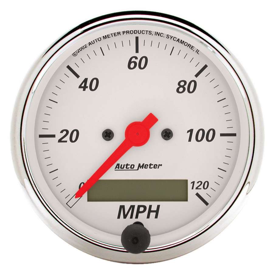 Speedometer - Arctic White - 120 MPH - Electric - Analog - 3-1/8 in Diameter - Programmable - White Face - Each