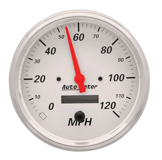 Speedometer - Arctic White - 120 MPH - Electric - Analog - 5 in Diameter - Programmable - White Face - Each